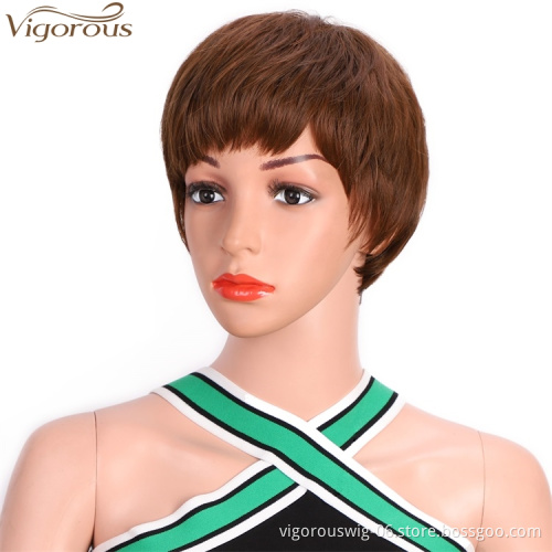 Vigorous Short Honey Brown Pixie Cut Hair Natural Synthetic Wigs for Black Women Heat Resistant  Women's Fashion Wig